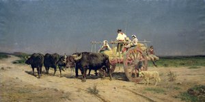 Wagon with Buffalo by the Beach by Aurelio Tiratelli